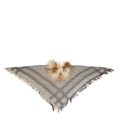 Gucci Wool Shiny Silk Fox Fur Monogram Shawl Scarf 1 of 3