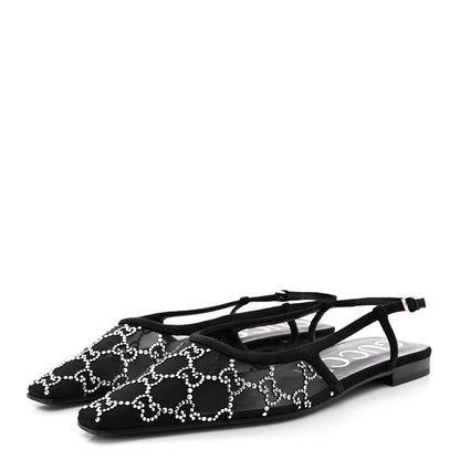 Gucci Tela Retino Kid Scamosciato Crystal GG Monogram Square Demi Ballet Flats  39.5 Black 4 of 12