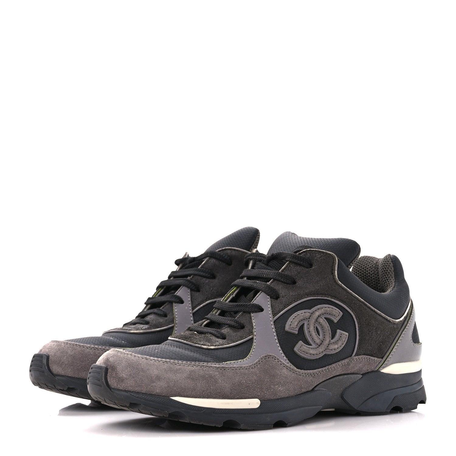 Chanel Calfskin Suede CC Sneakers 39 Black Grey 3 of 8