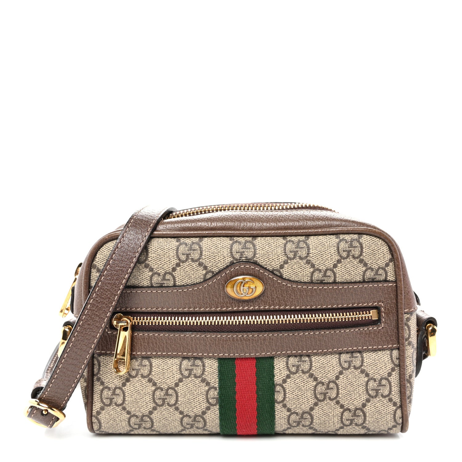 Gucci GG Supreme Monogram Web Mini Ophidia Shoulder Bag Brown 1 of 11