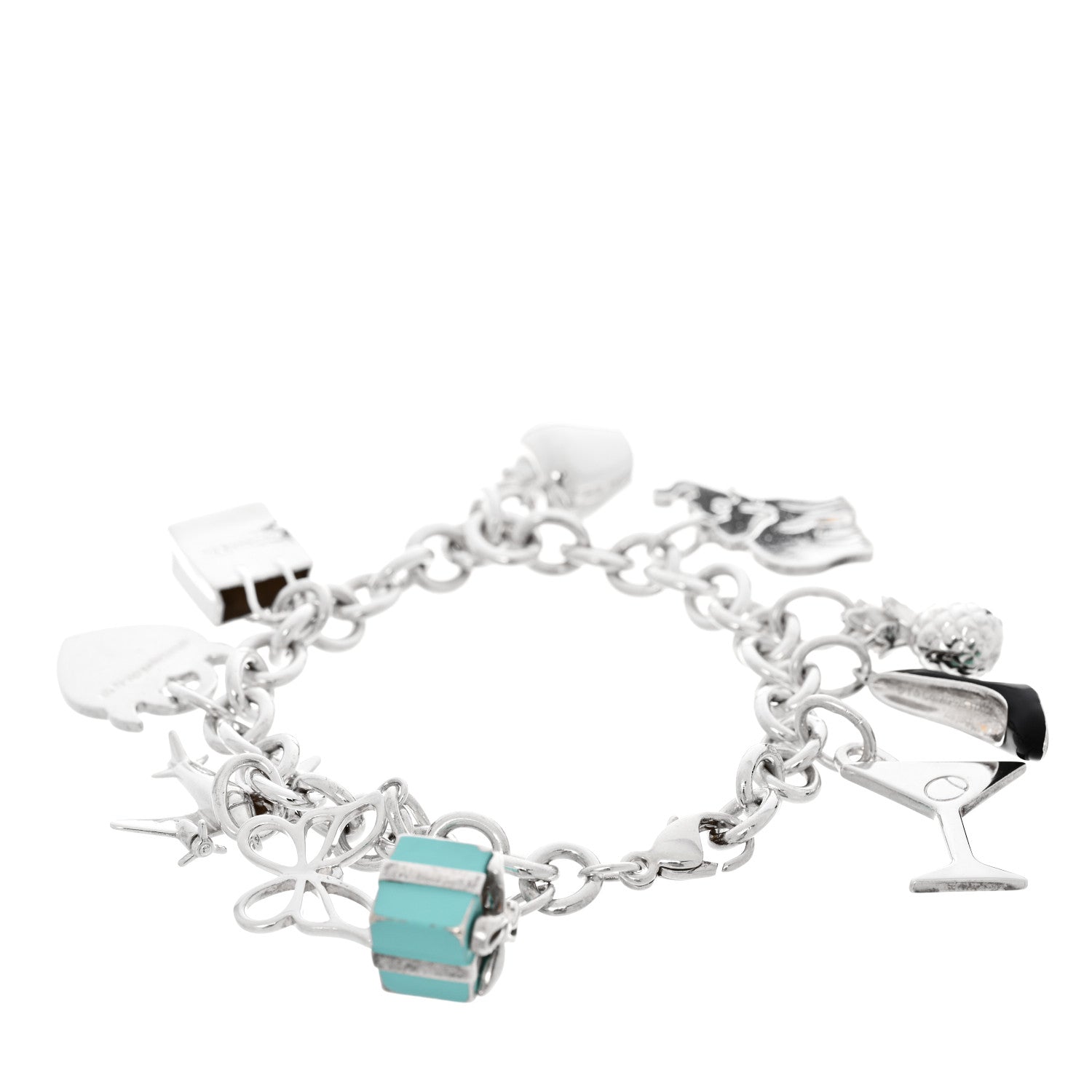 Tiffany Sterling Silver Enamel Multi Charm Bracelet Blue Black 2 of 3
