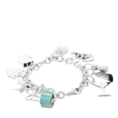 Tiffany Sterling Silver Enamel Multi Charm Bracelet Blue Black 2 of 3
