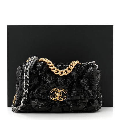 Chanel Sequin Quilted Medium Chanel 19 Flap Black 10 of 10