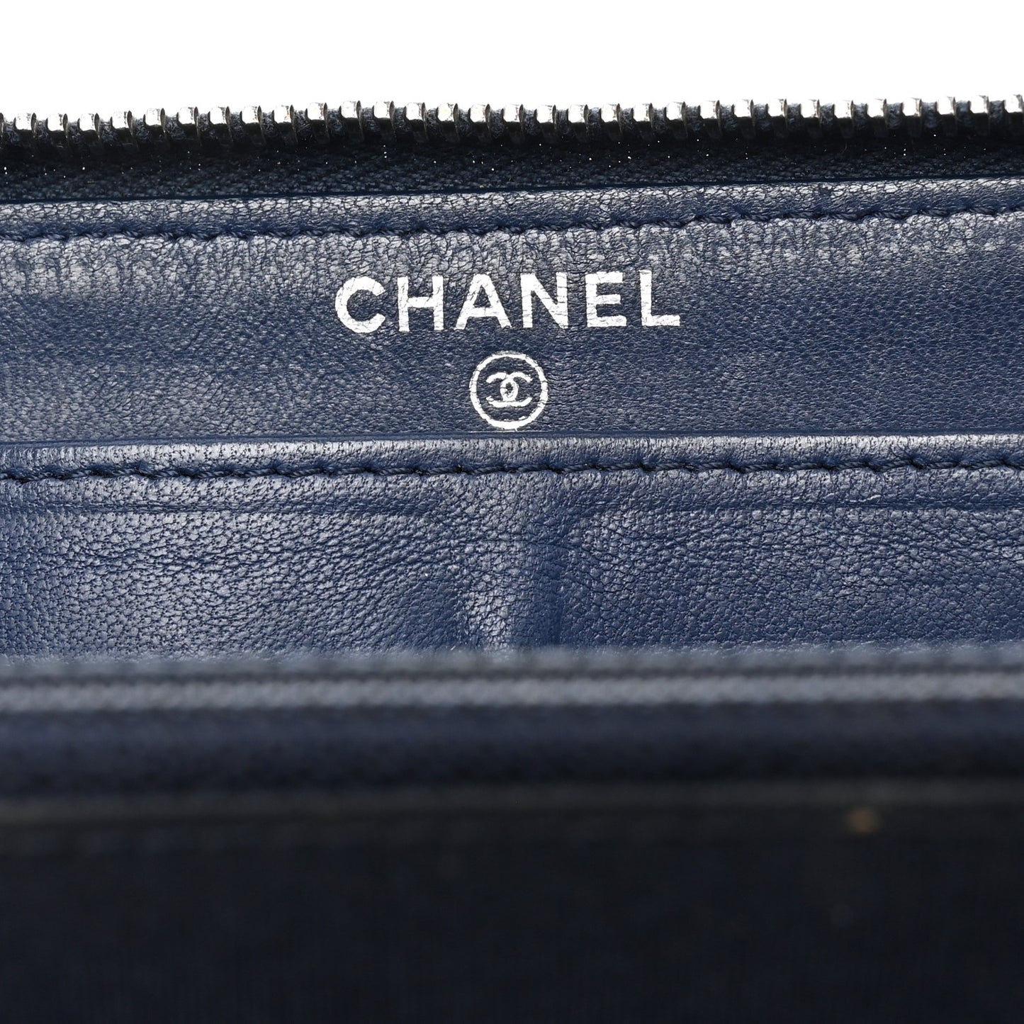 Lambskin Quilted Large Gusset Zip Around Wallet Blue Black