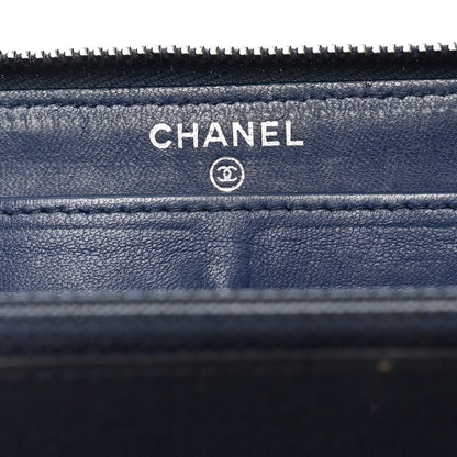 Chanel Lambskin Quilted Large Gusset Zip Around Wallet Blue Black 6 of 10