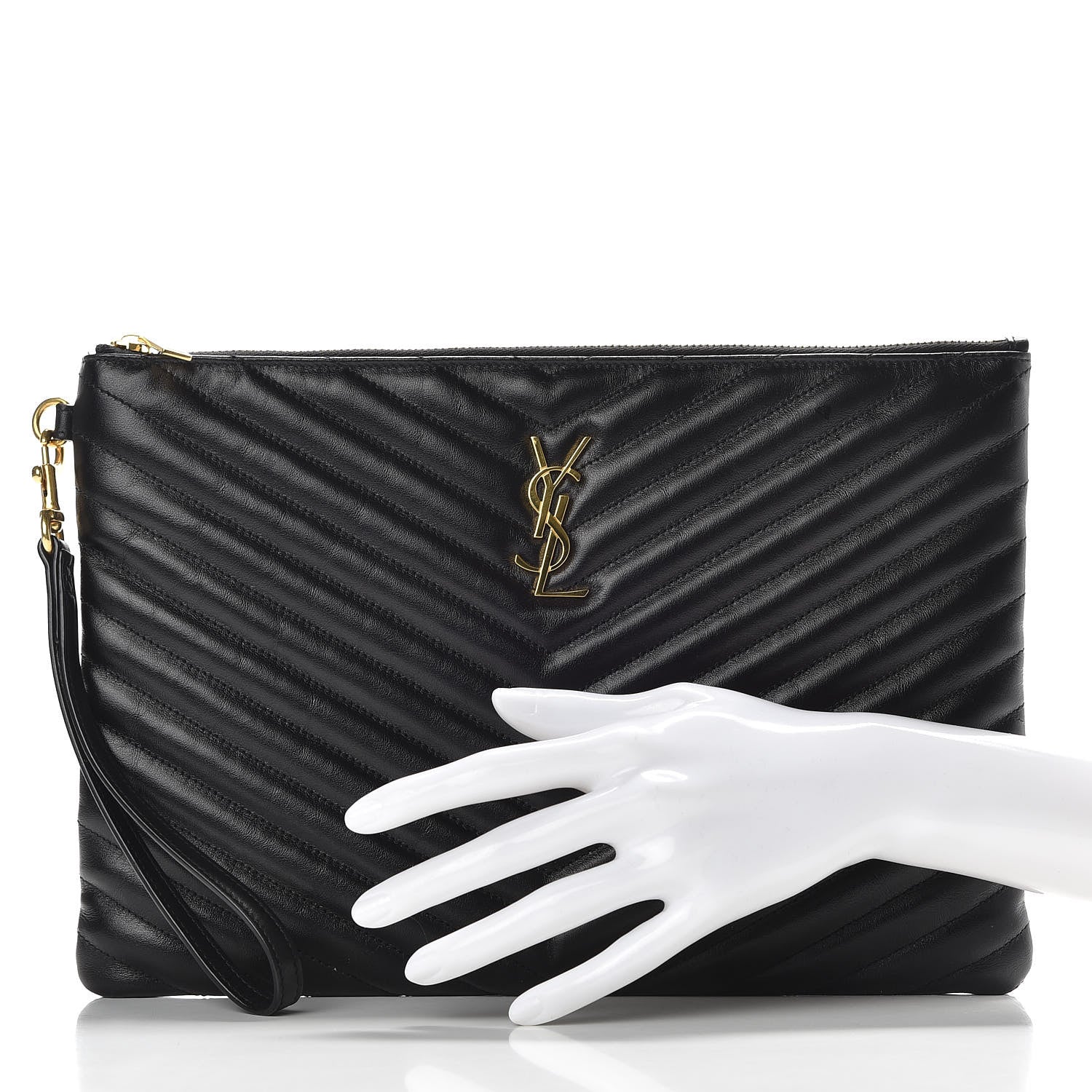 Saint Laurent Calfskin Matelasse Monogram Cassandre Tablet Pouch Black 2 of 9
