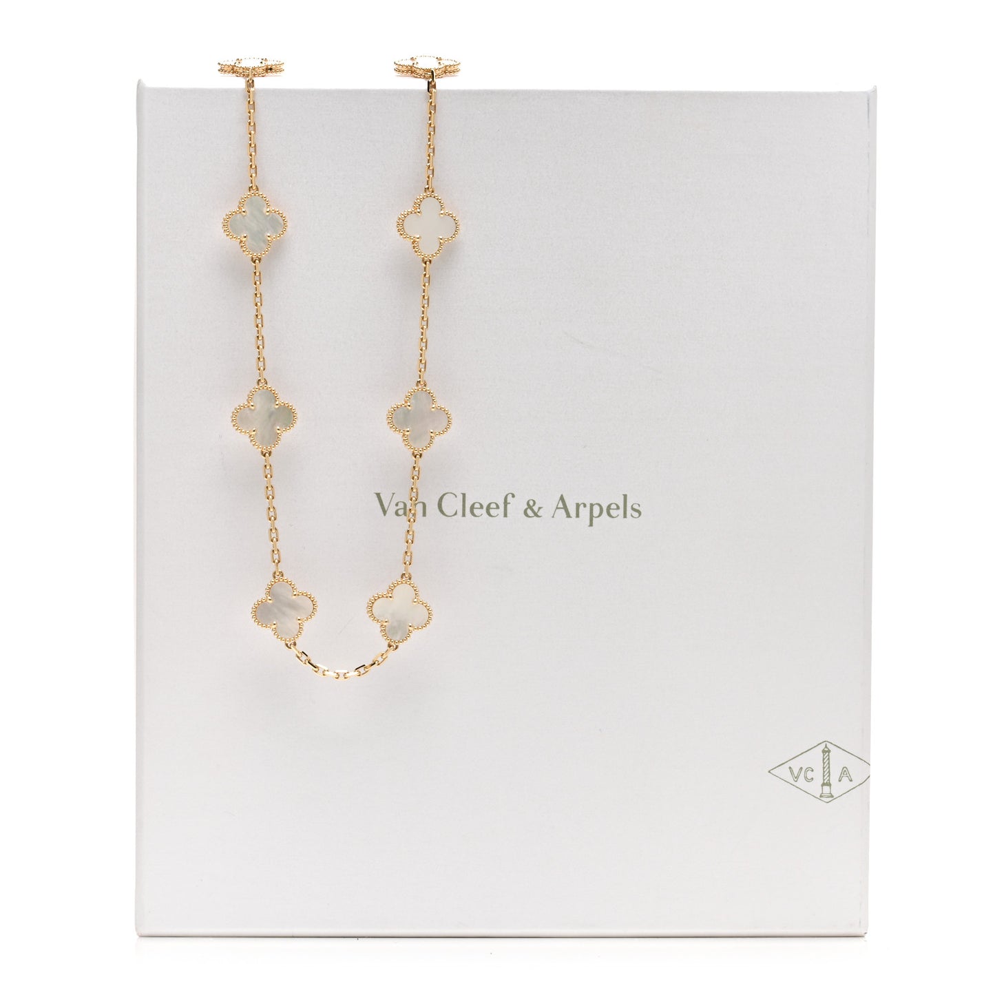 18K Yellow Gold Mother of Pearl 10 Motifs Vintage Alhambra Necklace