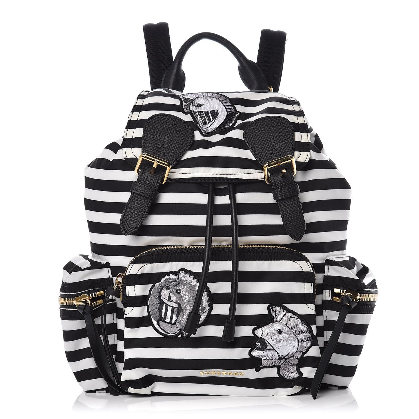 Nylon Striped Medium Rucksack Backpack Black White