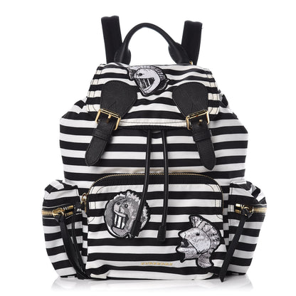 Burberry Nylon Striped Medium Rucksack Backpack Black White 1 of 9
