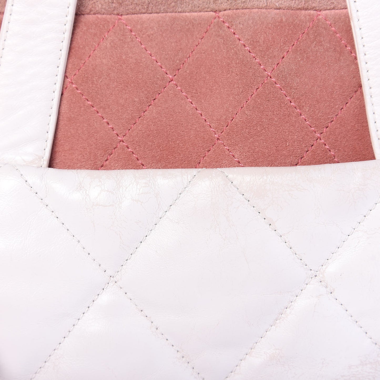 Glazed Calfskin Suede Quilted Portobello Tote White Pink