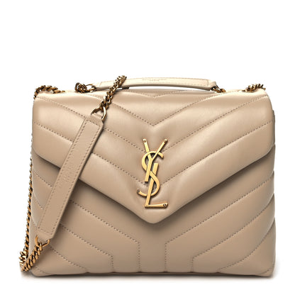 Saint Laurent Calfskin Y Quilted Monogram Small Loulou Chain Satchel Dark Beige 1 of 11