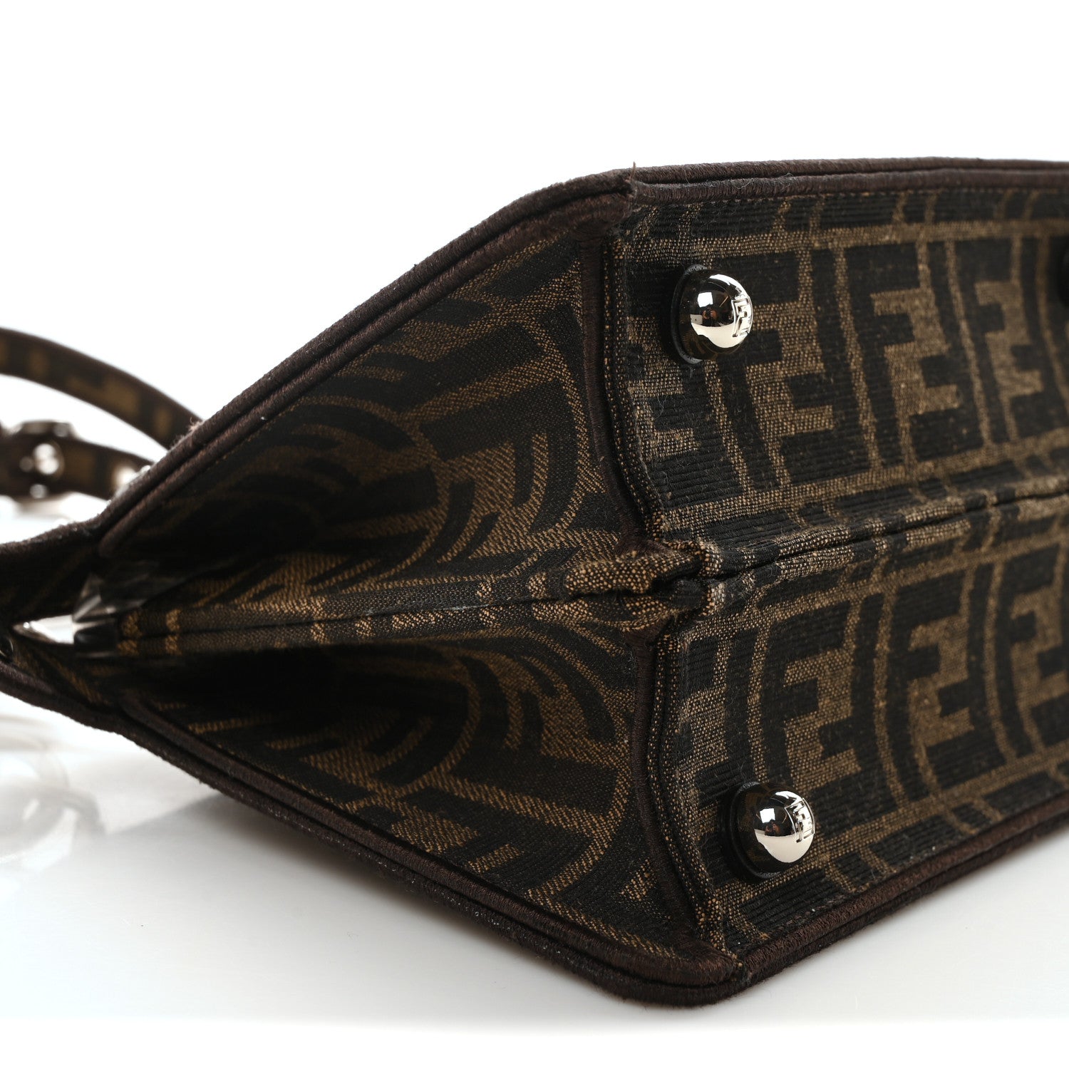 Fendi Fabric Jacquard FF 1974 Crystal Petite Peekaboo I SEE U Satchel Tabacco Moro 8 of 9