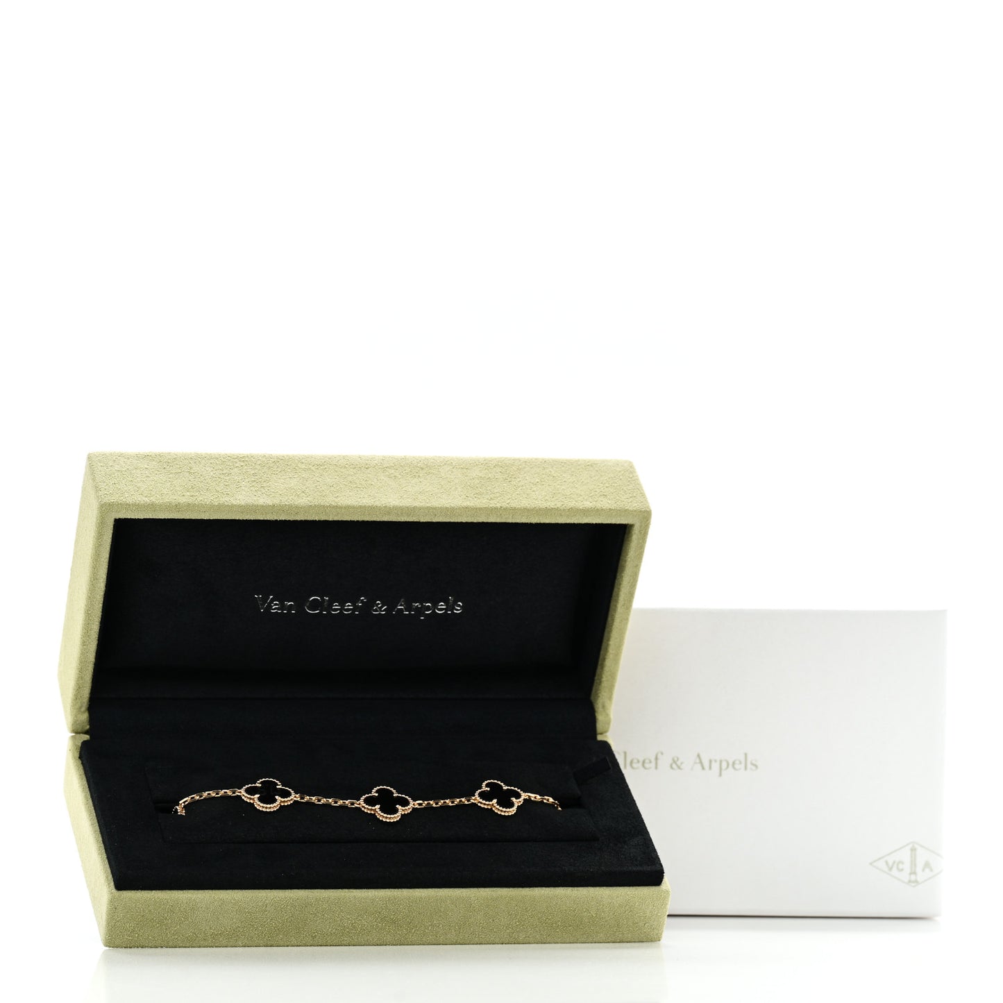 18K Yellow Gold Black Onyx 5 Motifs Vintage Alhambra Bracelet
