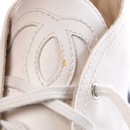 Chanel Lambskin Canvas Cap Toe Lace Up Espadrilles 38 White Black 10 of 11