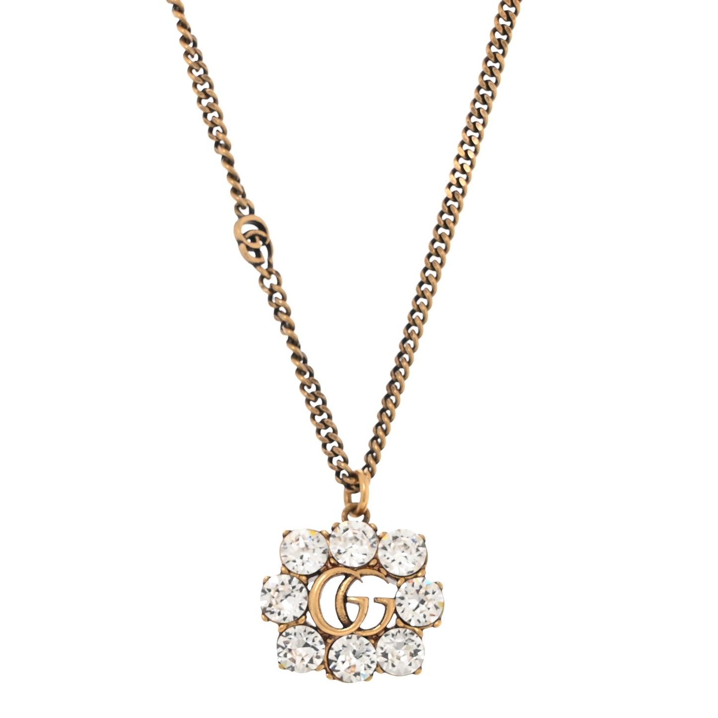 Crystal Embellished Double G Necklace Aged Gold