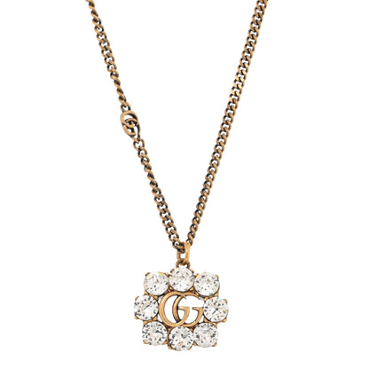 Gucci Crystal Embellished Double G Necklace Aged Gold 1 of 5