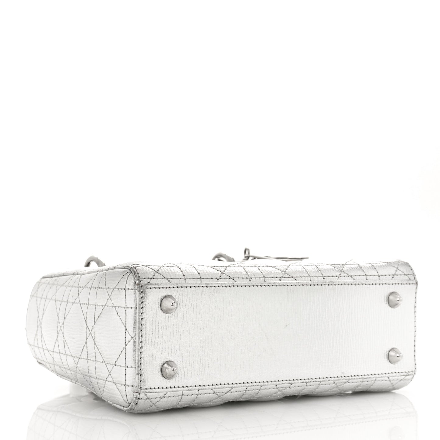 Metallic Grained Calfskin Cannage Small Lucky Badges My Lady Dior Silver