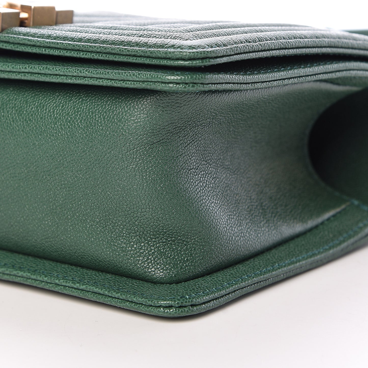 Caviar Chevron Quilted Small Boy Flap Green