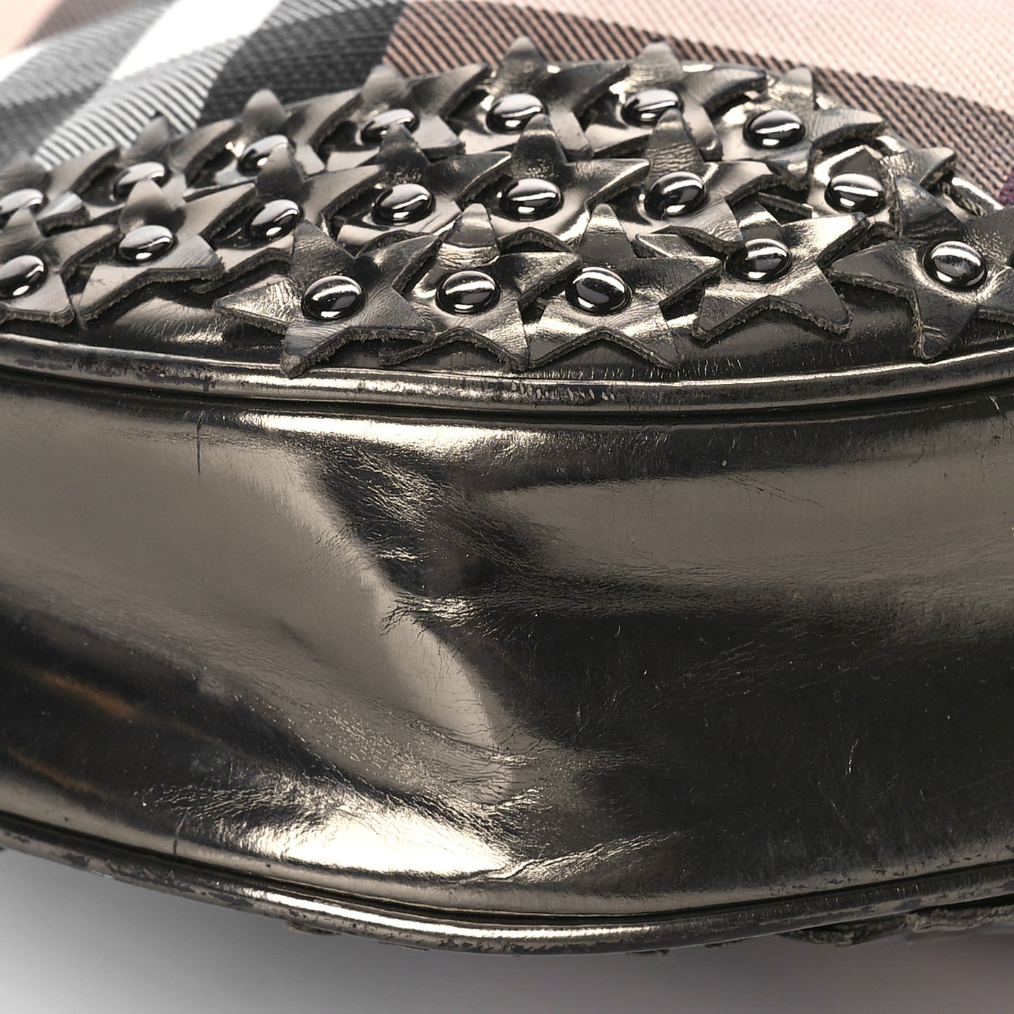 Metallic Nova Check Patent Hobo Pewter