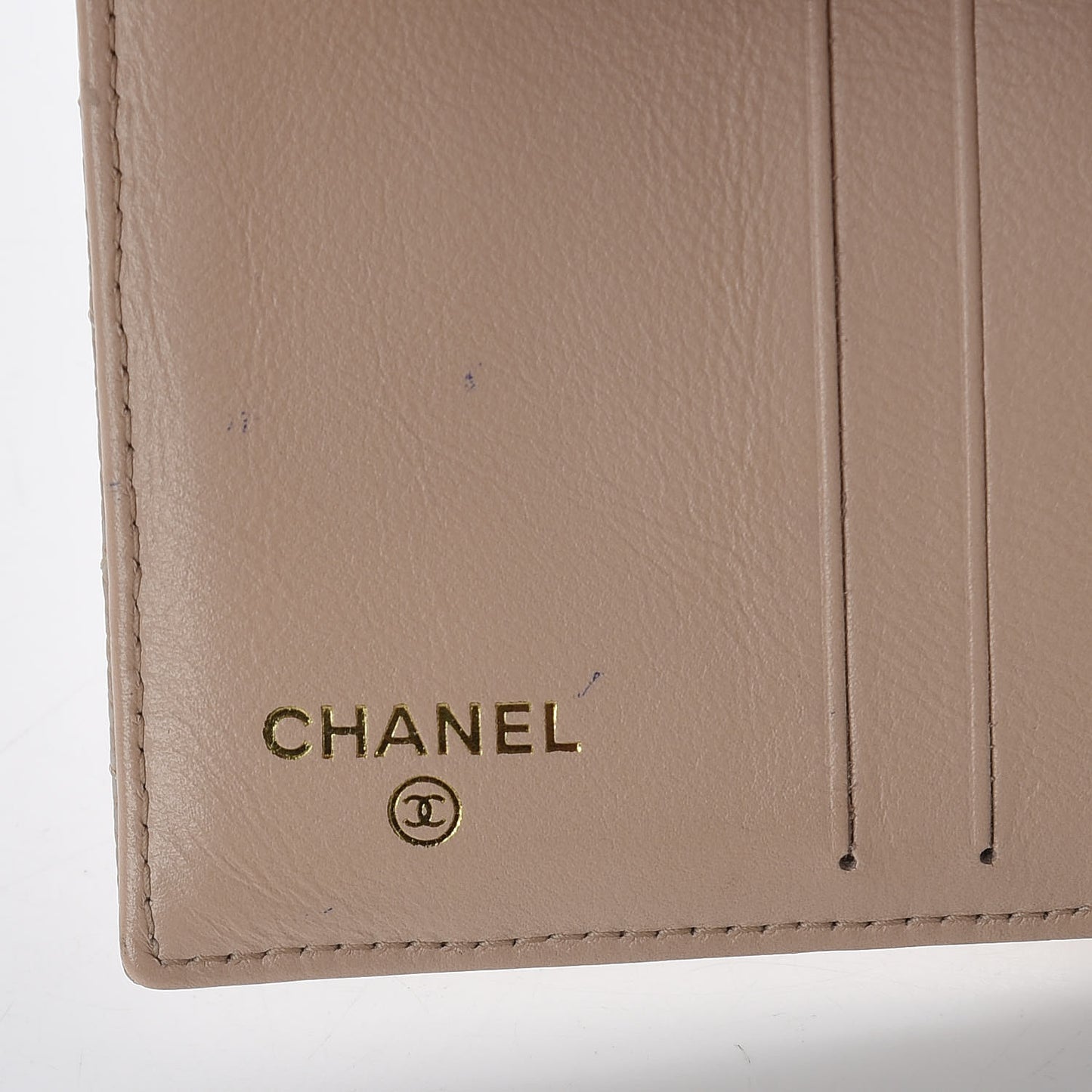 Metallic Caviar Quilted Compact French Flap Wallet Beige