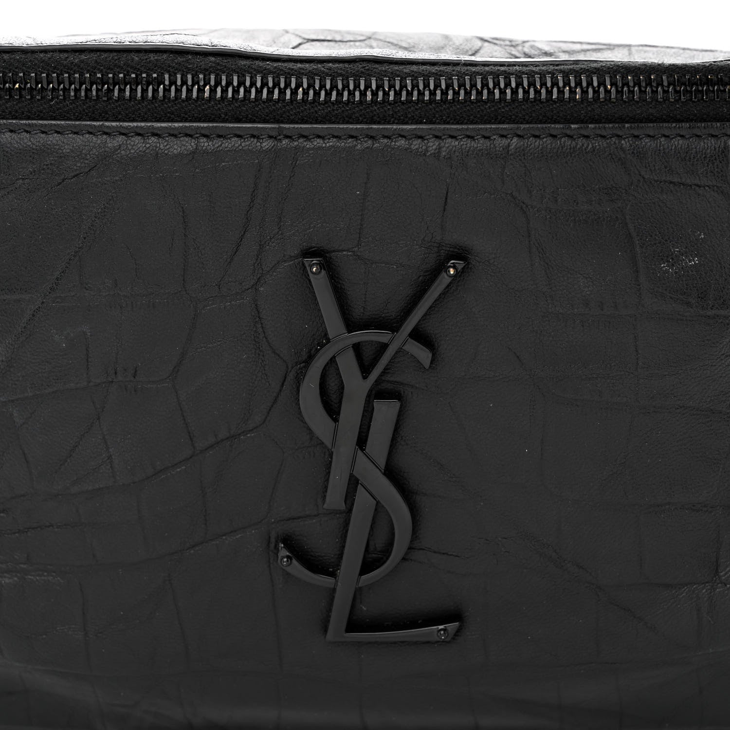 Saint Laurent Calfskin Crocodile Embossed Monogram Belt Bag Black 8 of 11