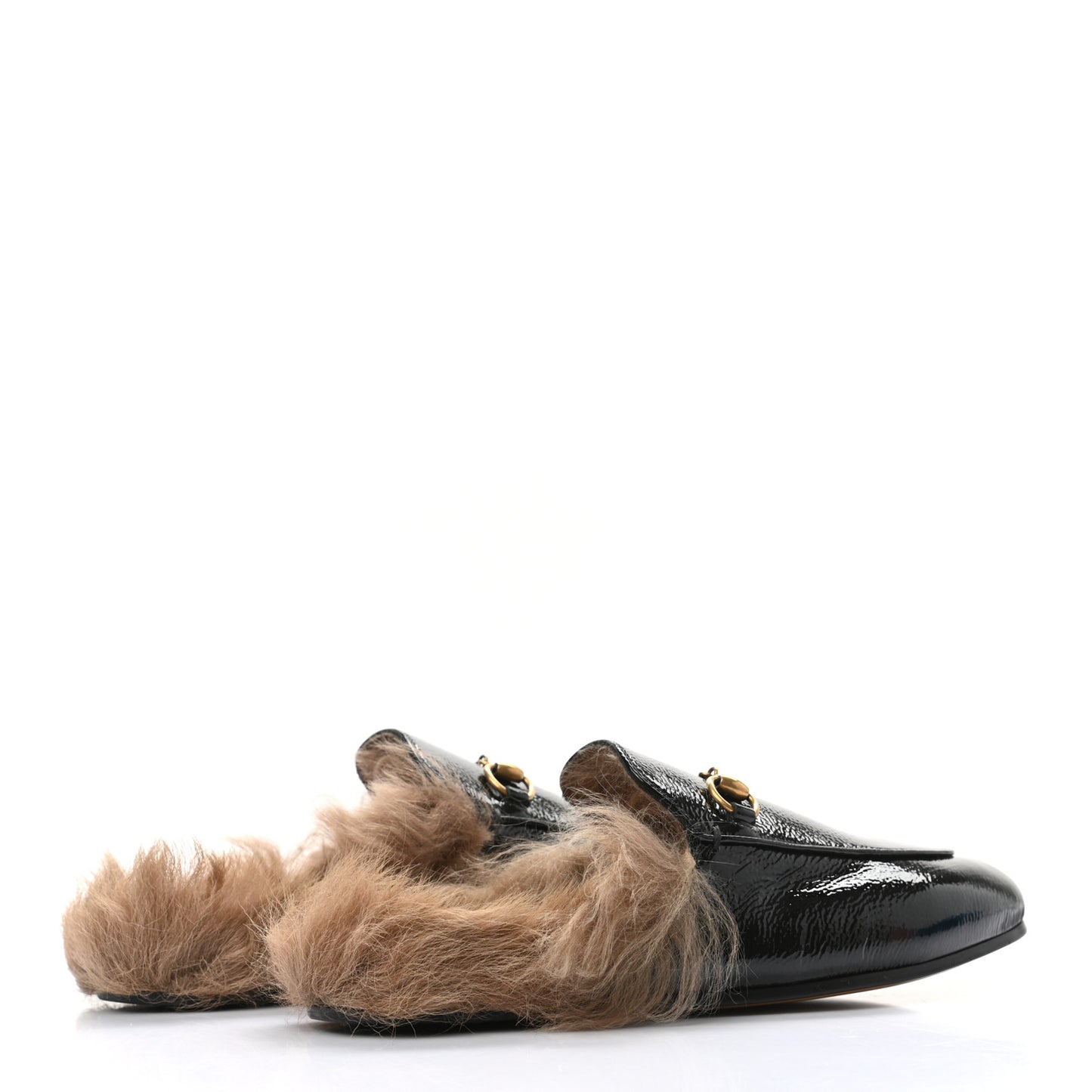Patent Fur Womens Princetown Slippers 37 Black