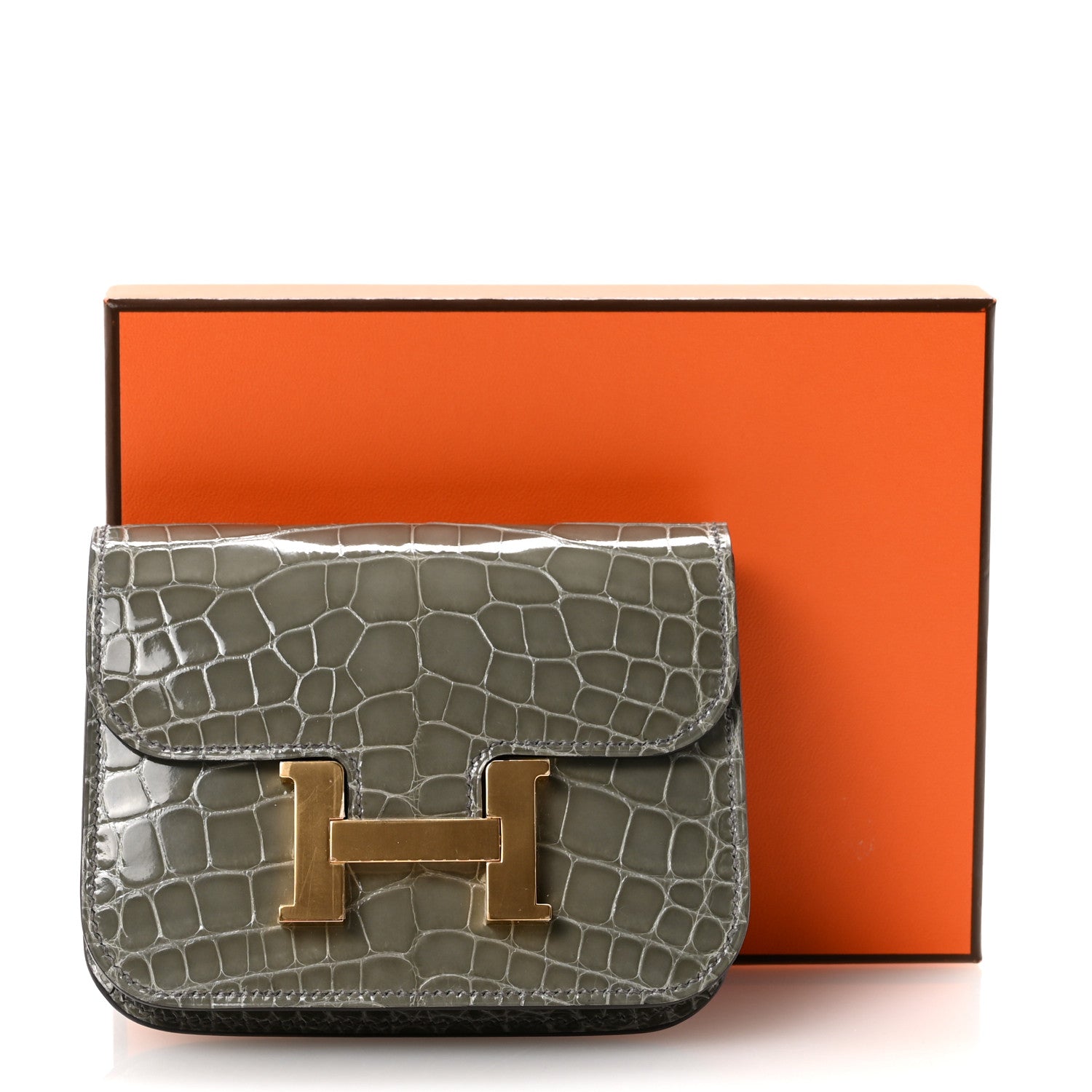 Hermes Shiny Alligator Constance Slim Wallet Gris Ciment 8 of 8