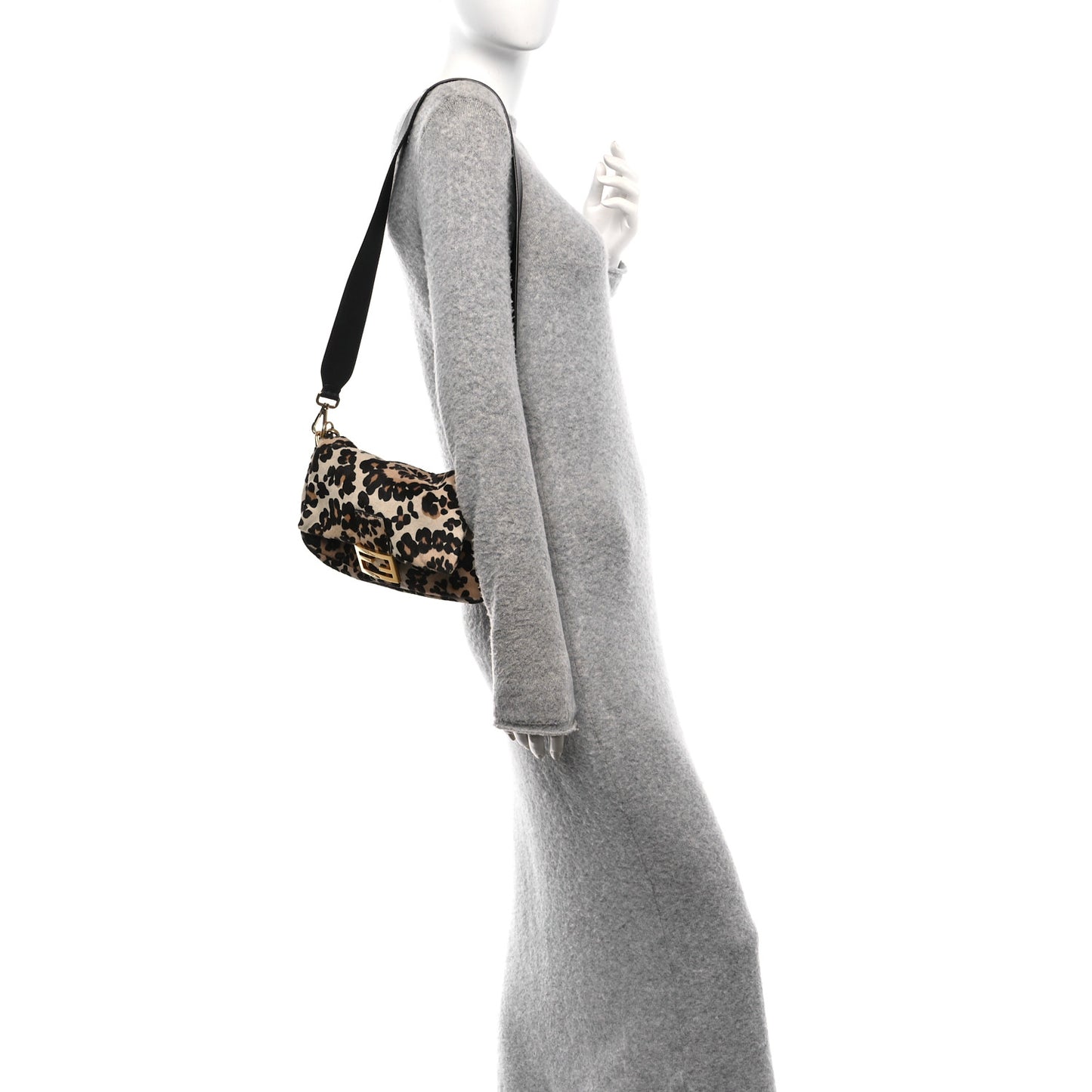 Vitello Pelo Seta Paisley Leopard Print Baguette Cammello Beige Black