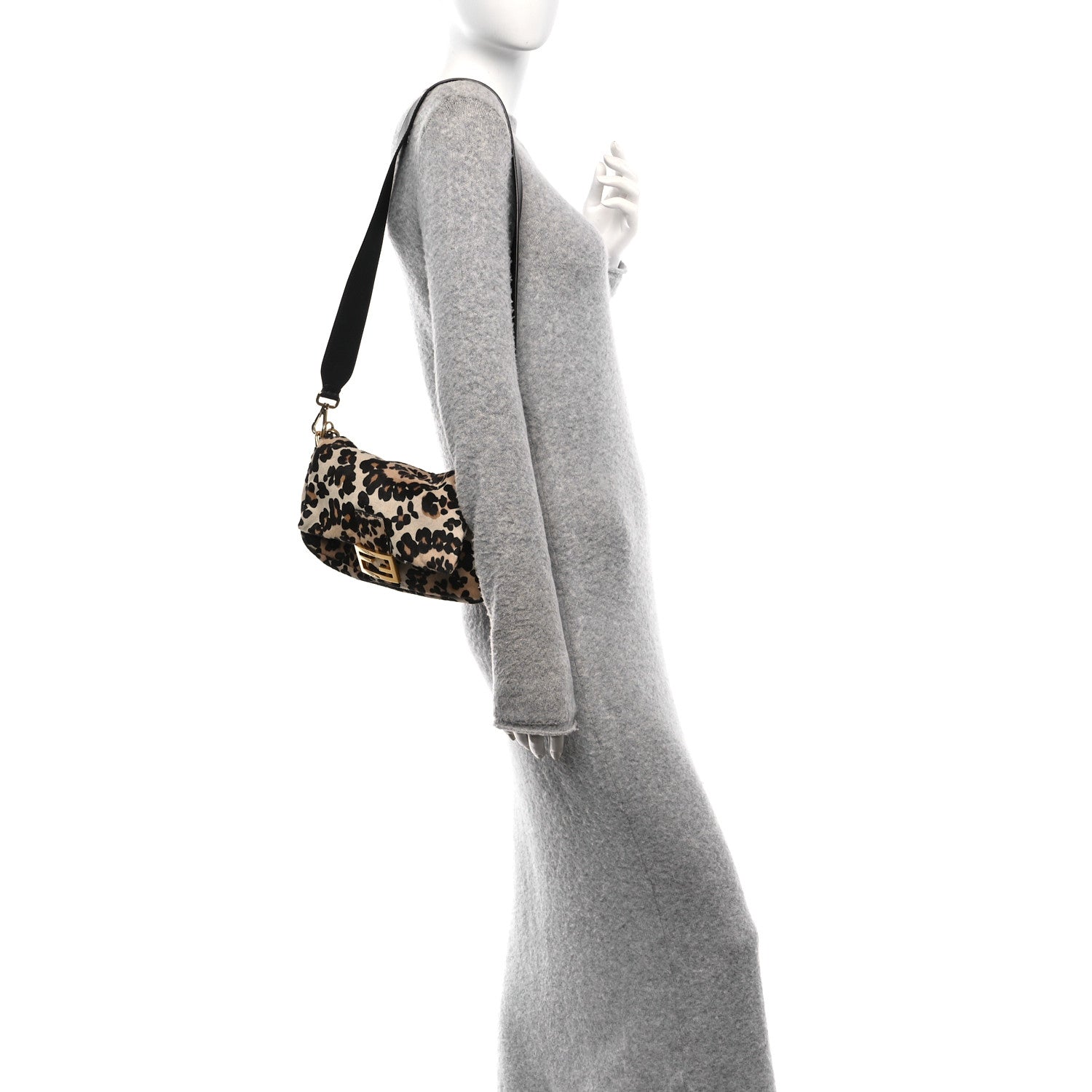 Fendi Vitello Pelo Seta Paisley Leopard Print Baguette Cammello Beige Black 2 of 9