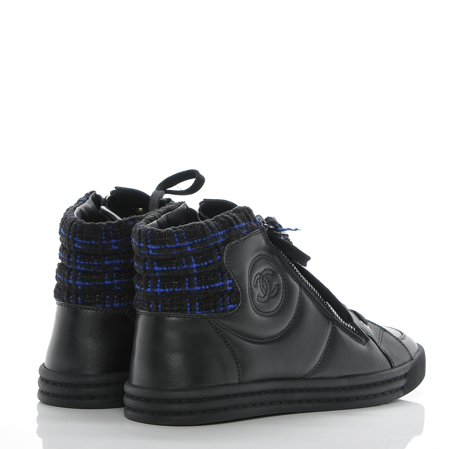 Chanel Lambskin Tweed Zipped Sneakers 37 Black Blue 4 of 8