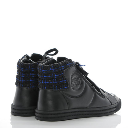 Chanel Lambskin Tweed Zipped Sneakers 37 Black Blue 4 of 8