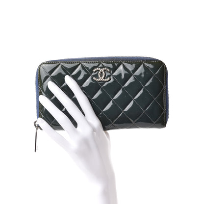 Chanel Patent Quilted Brilliant Zip Around Wallet Blue 2 of 8