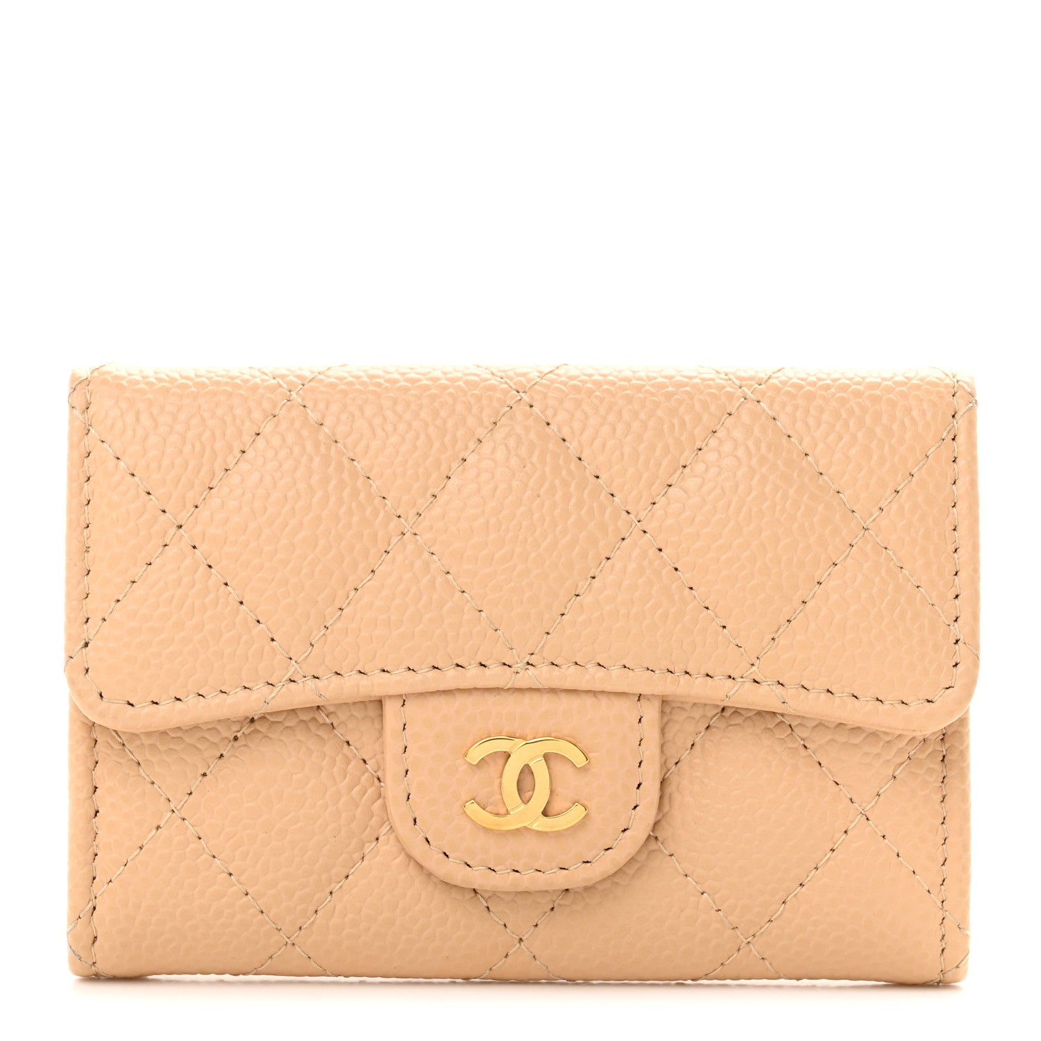 Chanel Caviar Quilted Flap Card Holder Wallet Beige 1 of 9