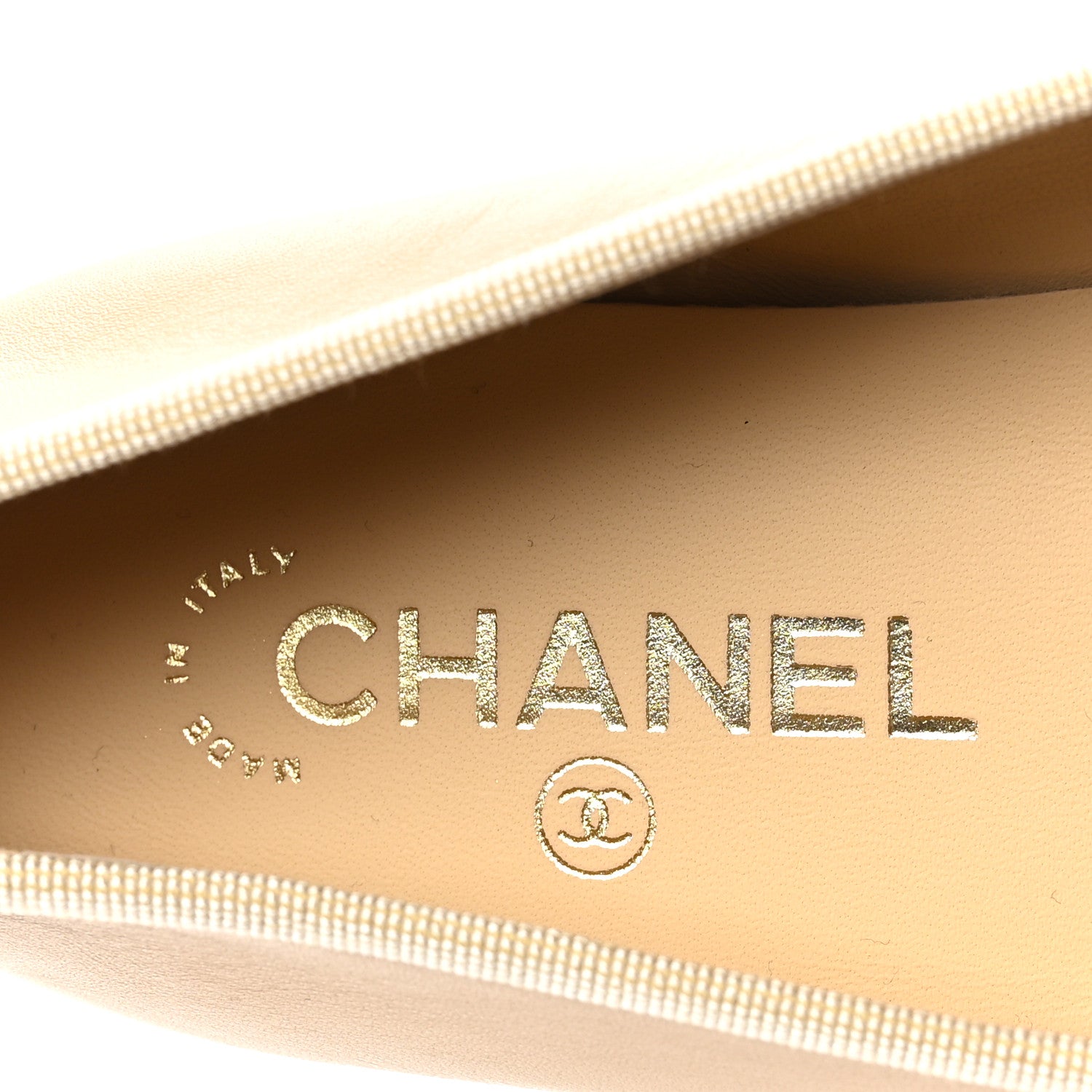 Chanel Lambskin Cap Toe CC Ballerina Flats 38.5 Beige Black 7 of 9