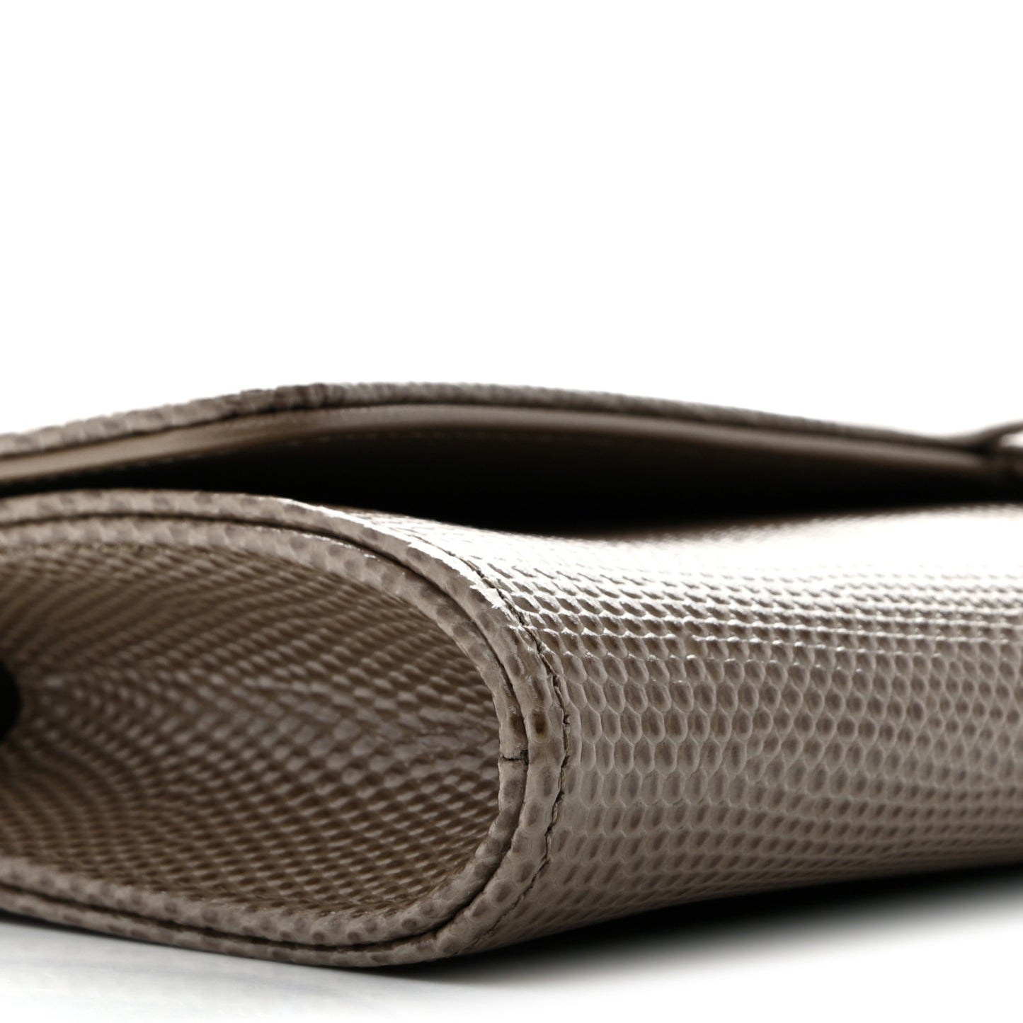 Calfskin Lizard Embossed Top Handle Long Clutch With Chain Dark Khaki