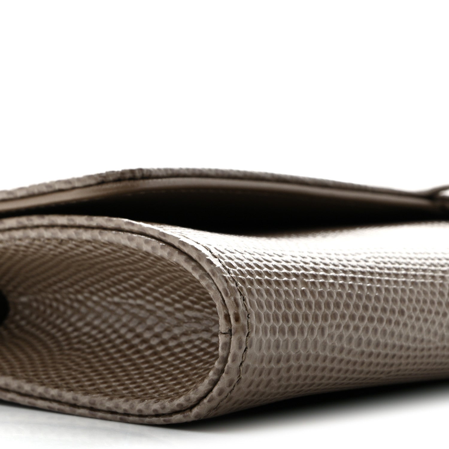 Chanel Calfskin Lizard Embossed Top Handle Long Clutch With Chain Dark Khaki 9 of 11