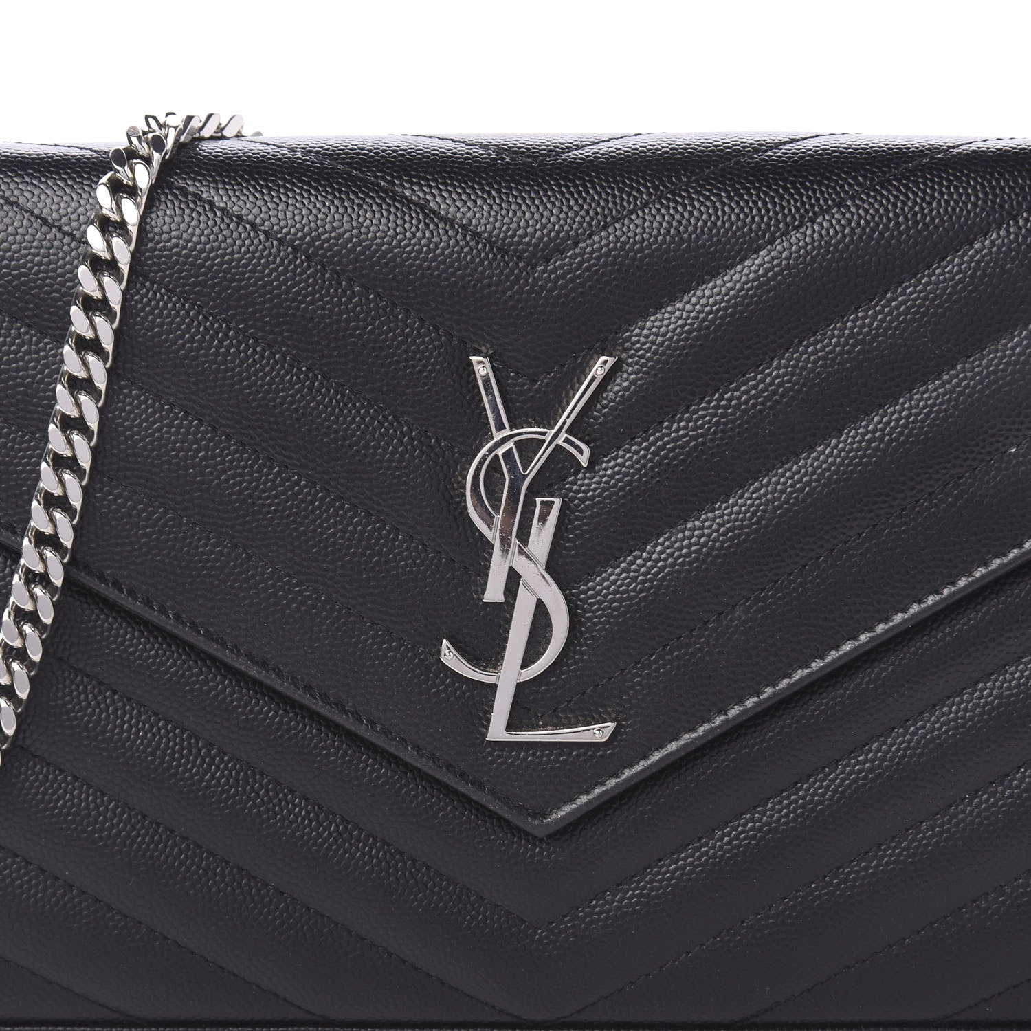 Saint Laurent Grain De Poudre Matelasse Chevron Monogram Chain Wallet Black 10 of 11