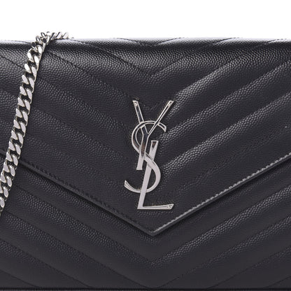 Saint Laurent Grain De Poudre Matelasse Chevron Monogram Chain Wallet Black 10 of 11