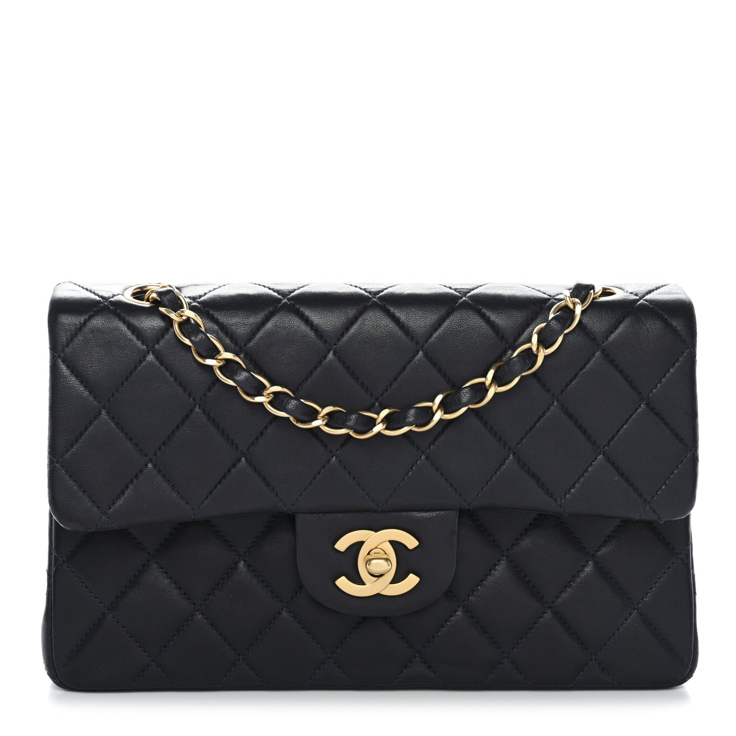 Lambskin Quilted Small Double Flap Navy