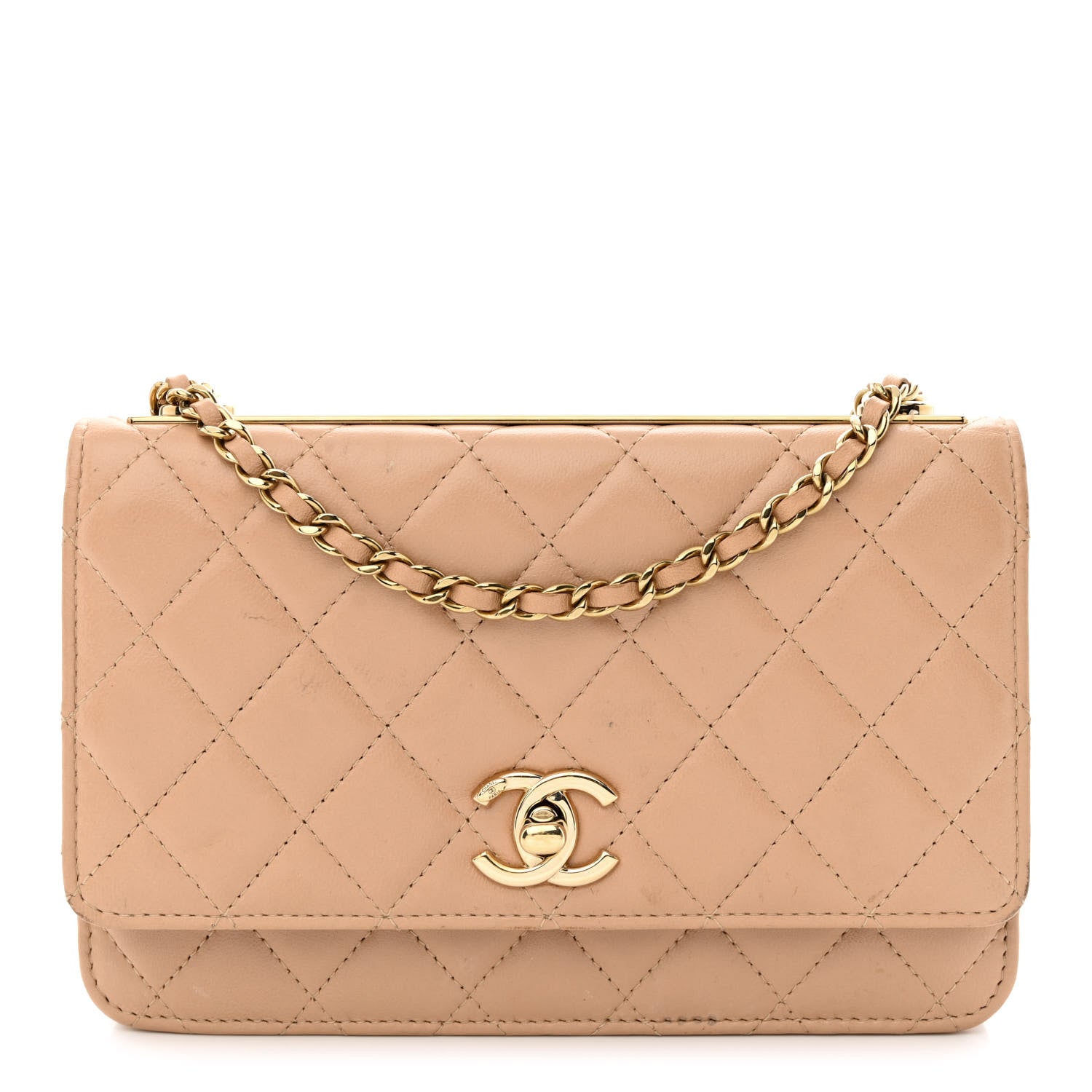 Chanel Lambskin Quilted Trendy CC Wallet On Chain WOC Beige 1 of 20