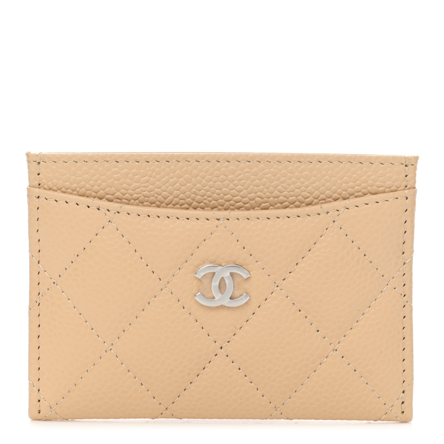 Caviar Quilted Card Holder Beige