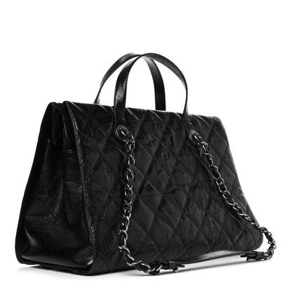 Chanel Crumpled Grained Calfskin Quilted CC Crave Tote Black 3 of 14