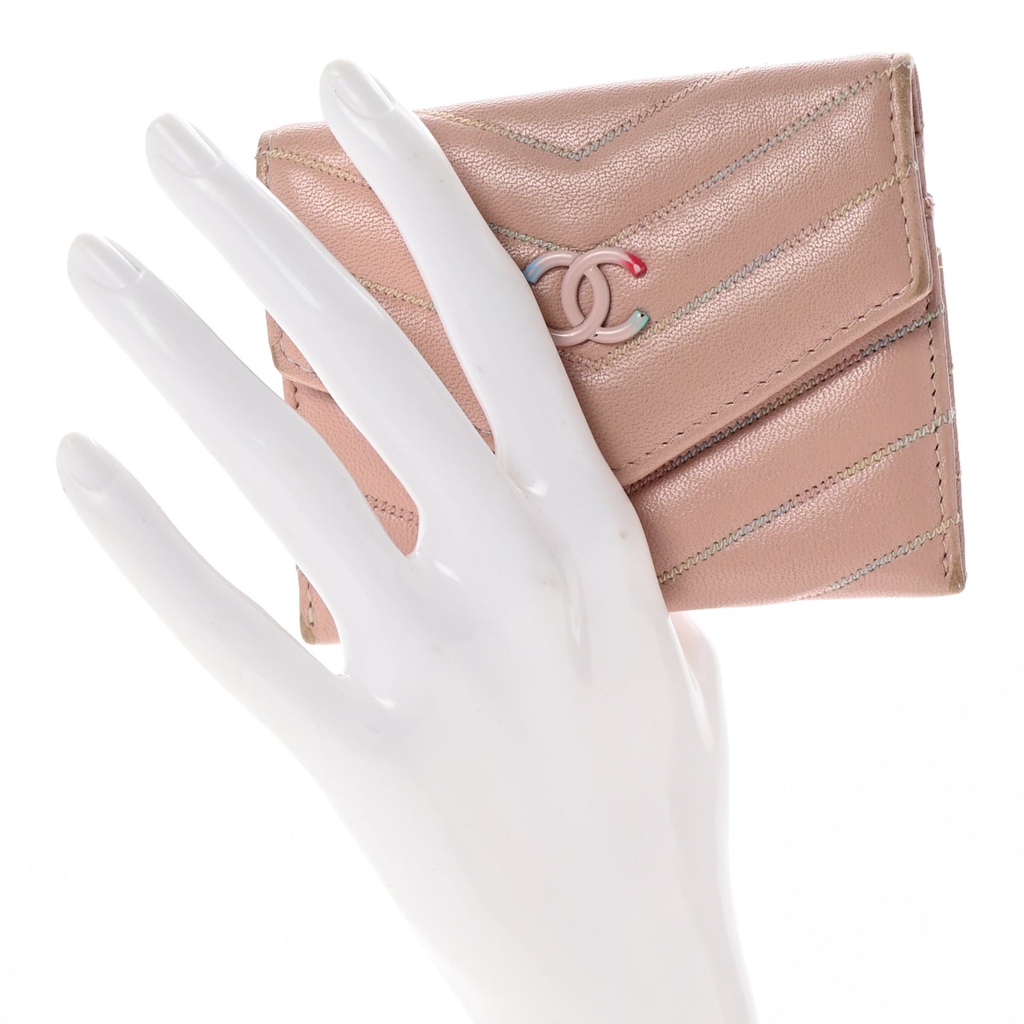 Lambskin Chevron Quilted Card Holder Light Pink