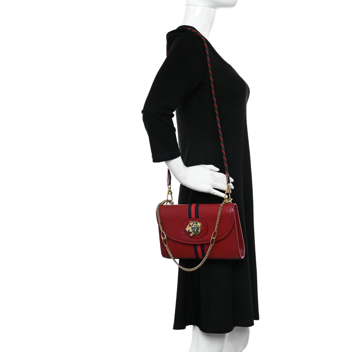 Textured Calfskin Web Rajah Slim Flap Shoulder Bag Romantic Cherry