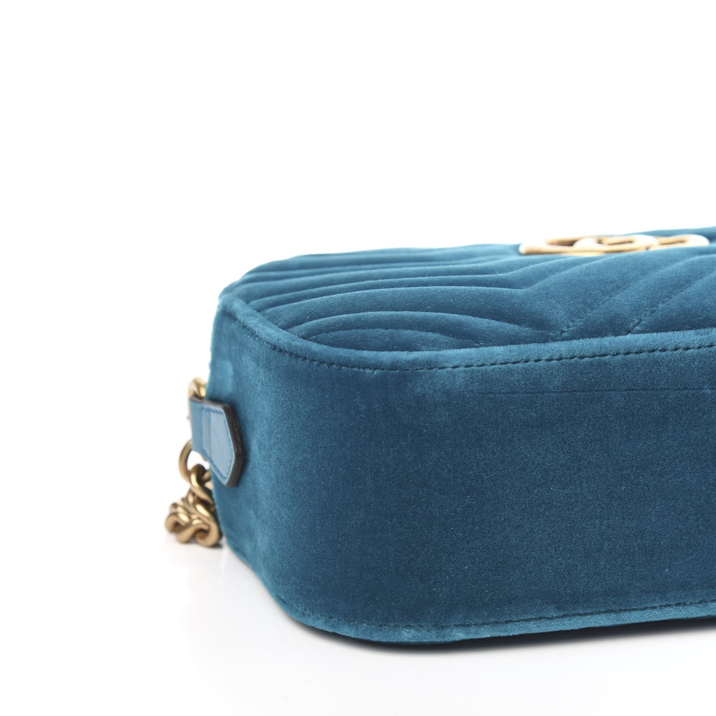 Velvet Matelasse Small GG Marmont Chain Shoulder Bag Pavone Cyan