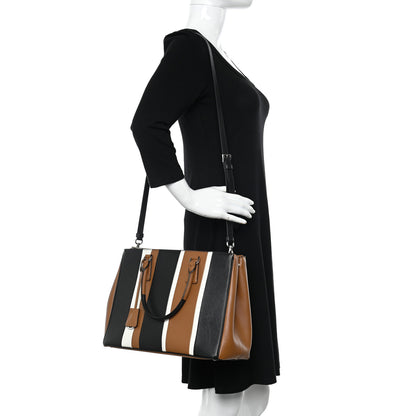 Prada Saffiano Baiadera Striped Medium Galleria Double Zip Tote Caramel Black White 2 of 19