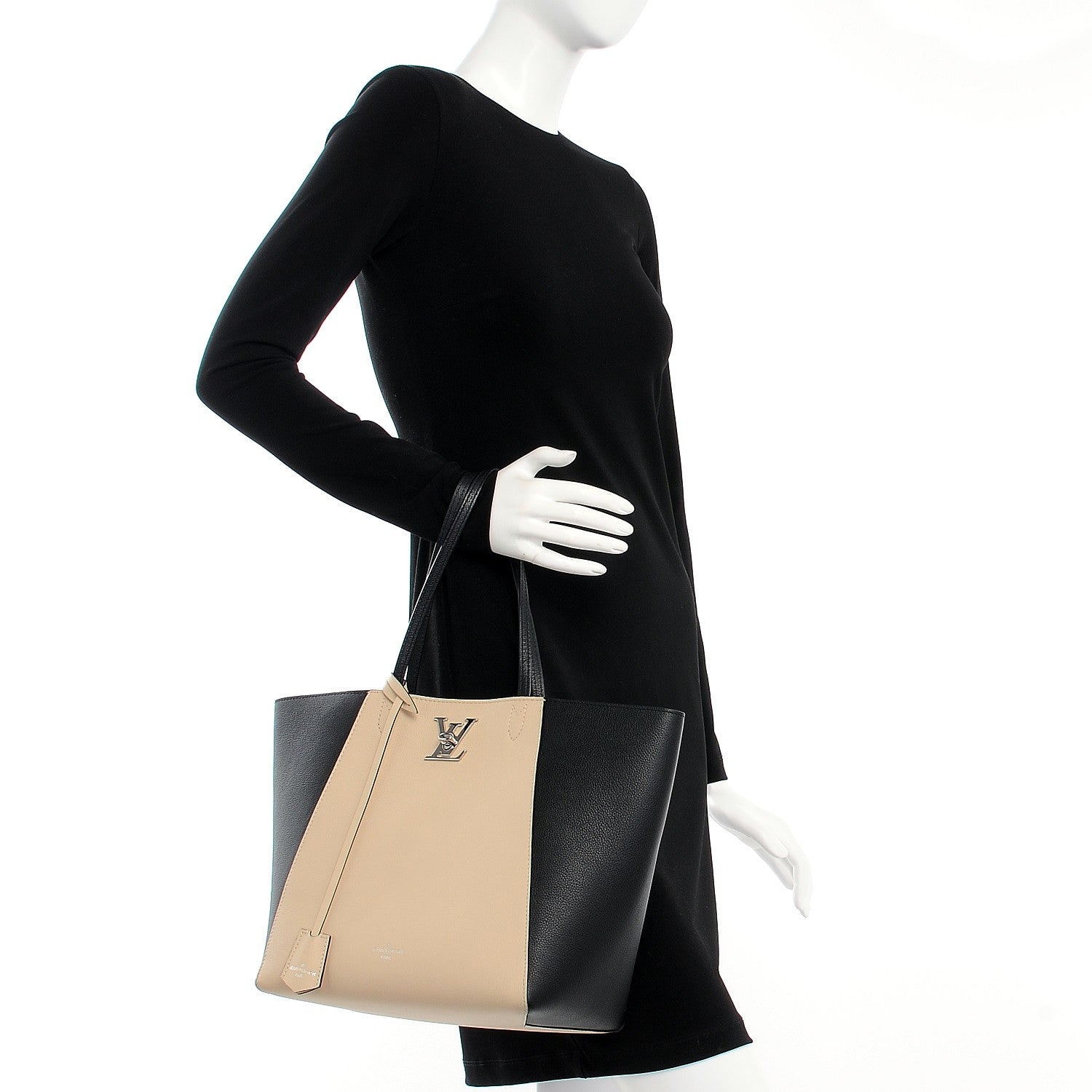 Louis Vuitton Calfskin Lockme Cabas Vanille Black 2 of 13
