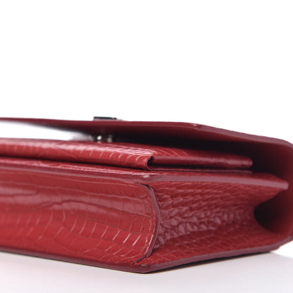 Saint Laurent Calfskin Crocodile Embossed Monogram Sunset Chain Wallet New Lipstick Red 7 of 9