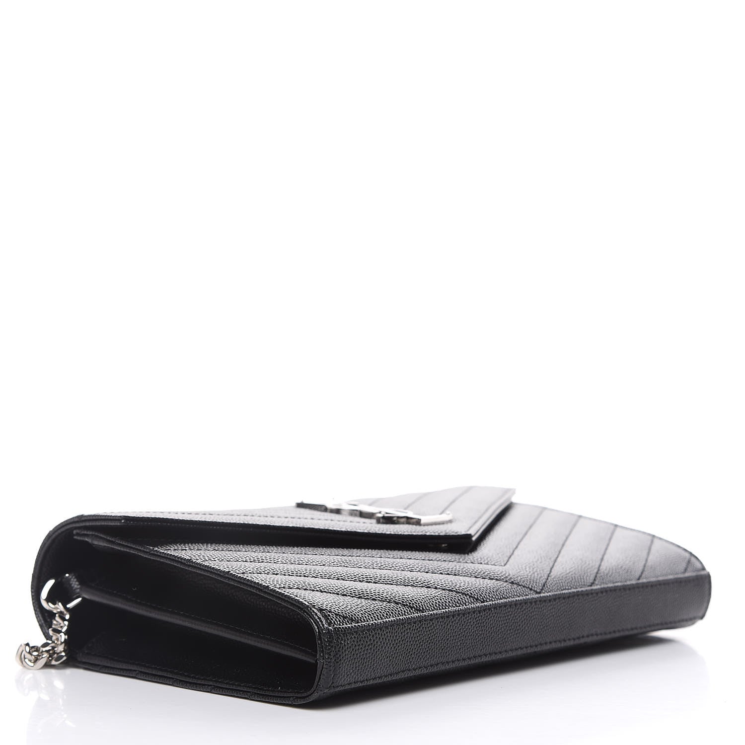 Saint Laurent Grain De Poudre Matelasse Chevron Monogram Chain Wallet Black 3 of 8