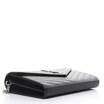 Saint Laurent Grain De Poudre Matelasse Chevron Monogram Chain Wallet Black 3 of 8